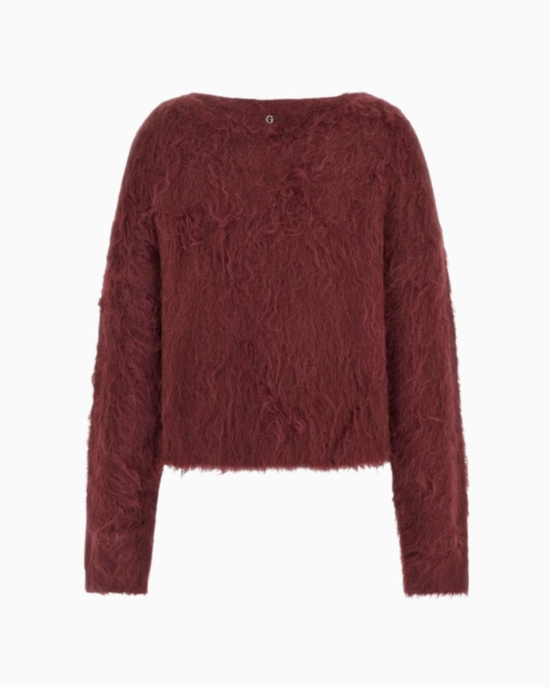 Back GUESS Tomiko cardigan with bow buttons and v-neck in soft alpaca-blend knitf