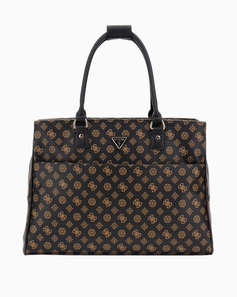 Guess Wilder 4G peony logo shopper bag in brown faux leather with gold hardware