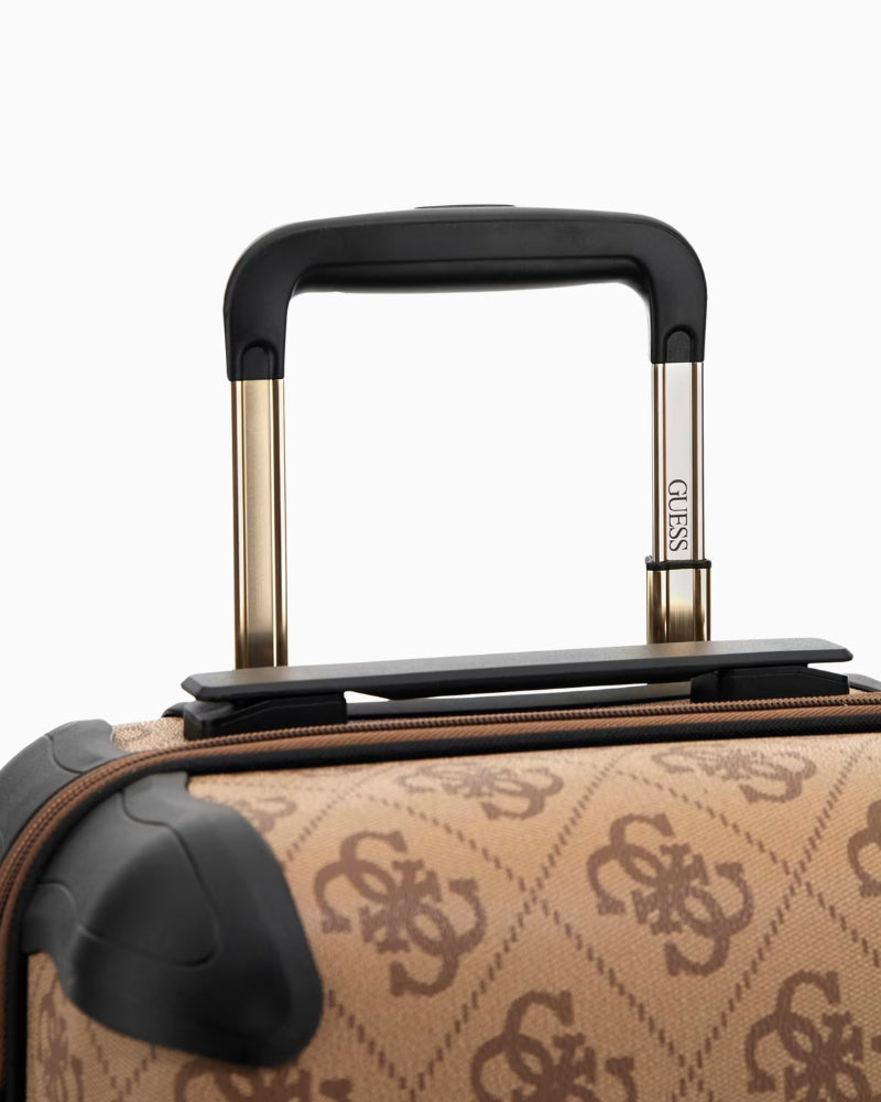 Guess Berta 4G Logo Trolley in latte angled view showing handle 1