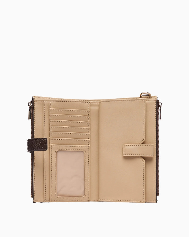 Guess Blake Organizer in brown open view showing interior compartments