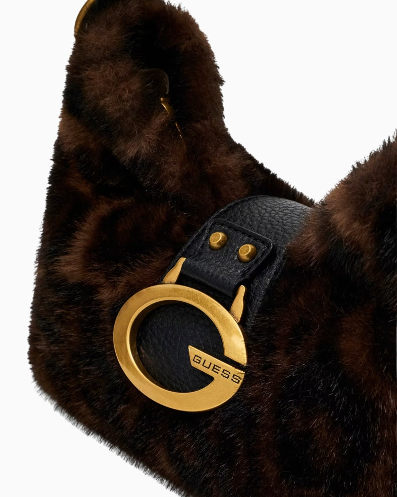 Guess Camden Mini Shoulder Bag in Leopard bronze hardware detail