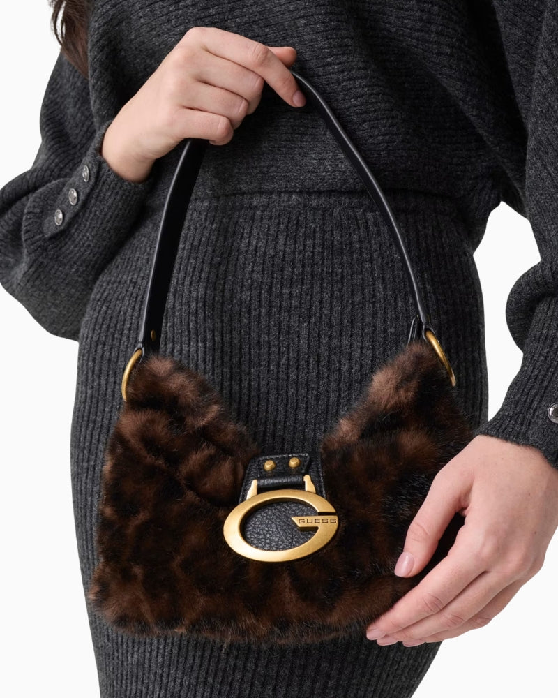 Guess Camden Mini Shoulder Bag in Leopard pattern detail
