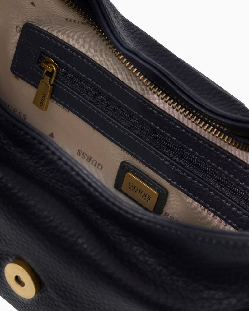 Guess Camden Mini Shoulder Bag in black bronze-tone hardware detail