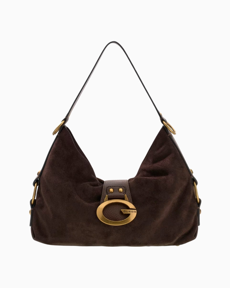 Guess Camden Shoulder Bag in dark brown front view