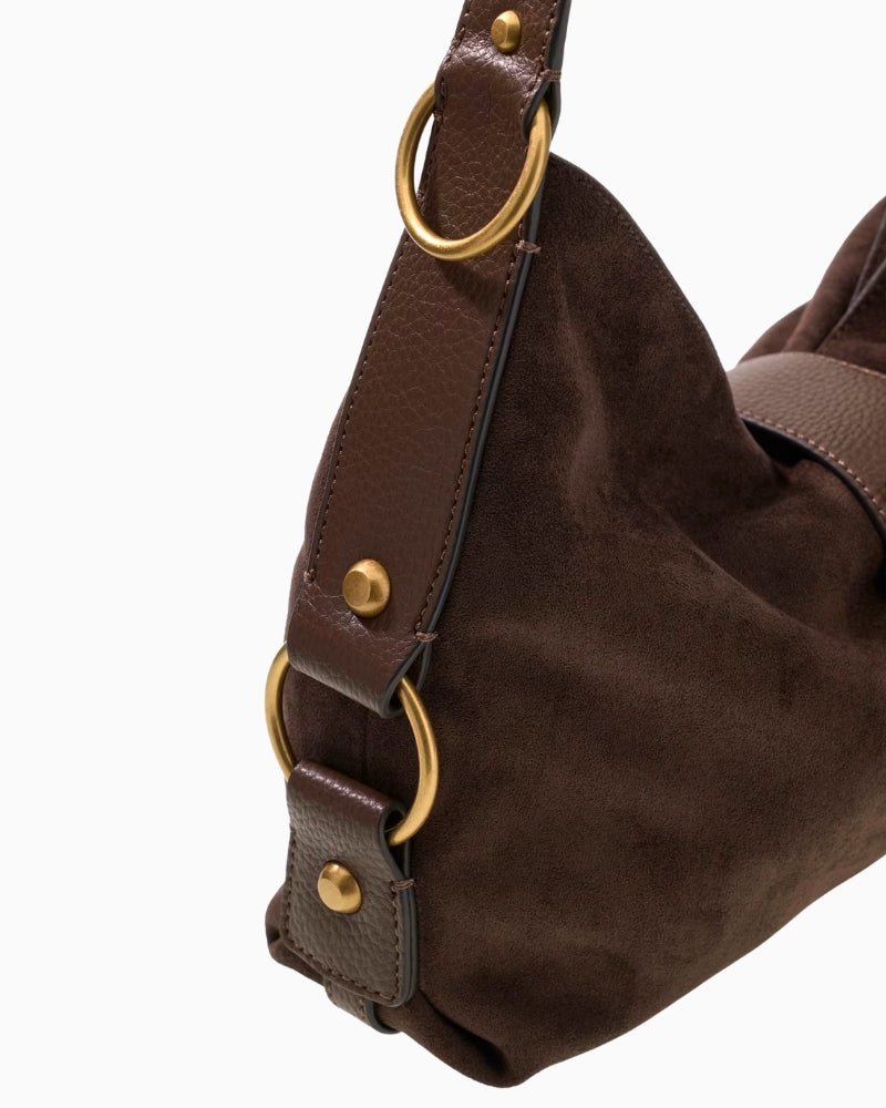 Guess Camden Shoulder Bag in dark brown gold-tone hardware detail