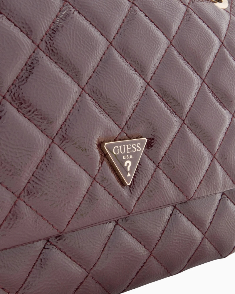 Guess Juliet Xbody Bag in Burgundy logo detail