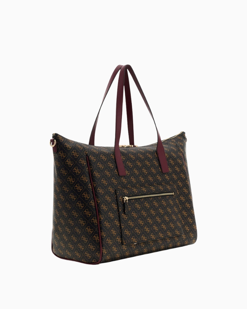 Guess Latona Carryon Large Tote in brown logo side view