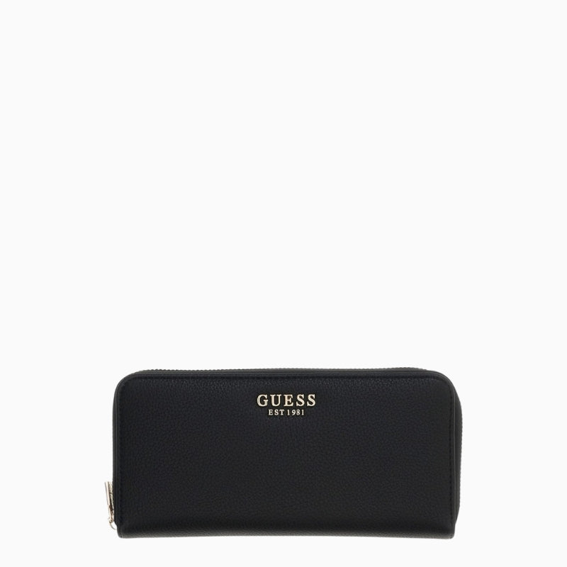 Guess Melody Large Zip Around Wallet in Black front view