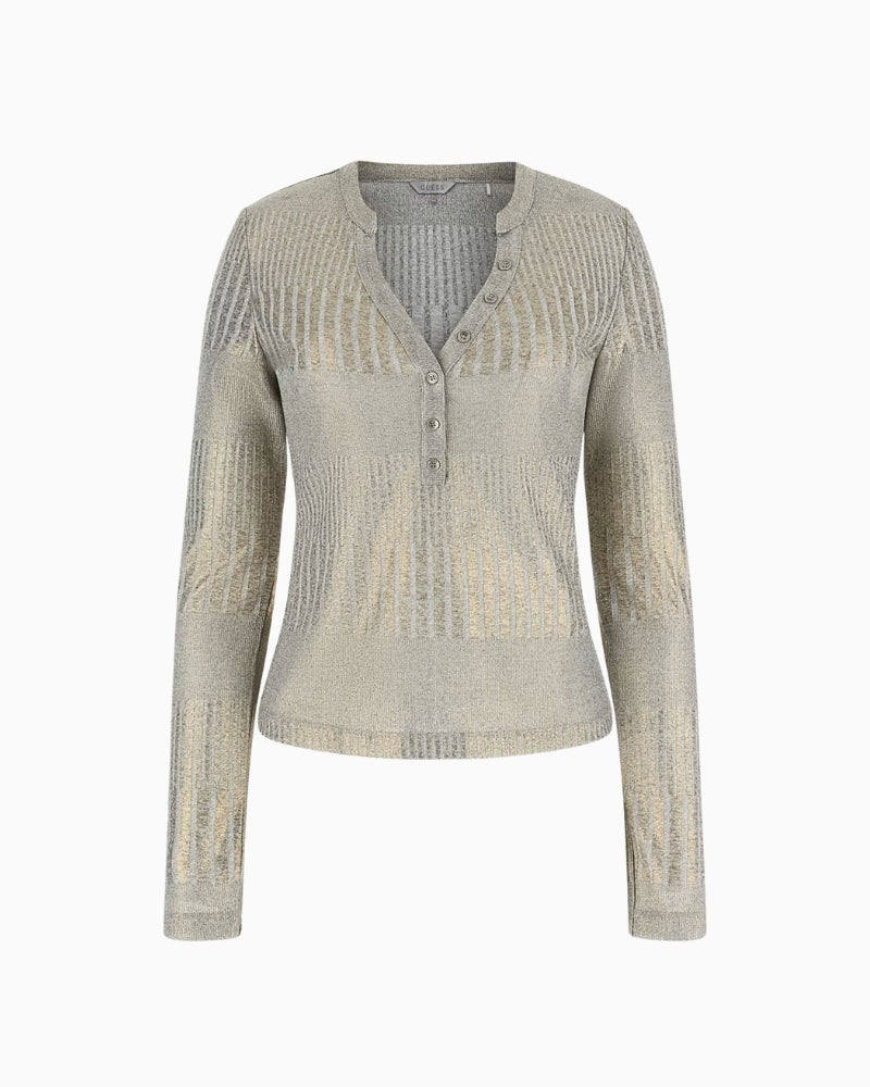 Guess metallic effect knit top silver laid flat front – Áines Boutique