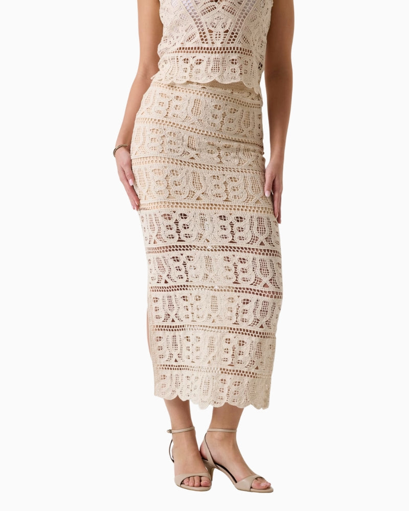 Guess Octavia Long Sweater Skirt cream fabric close-up