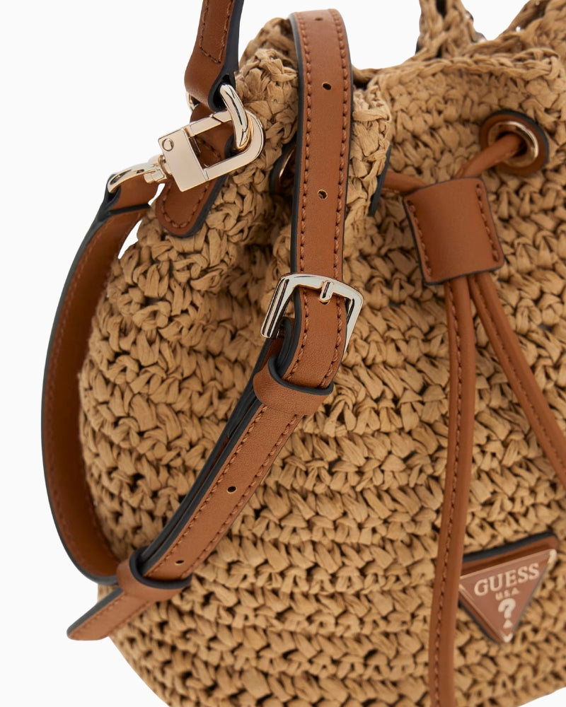 Guess Ofelia bag natural straw hardware detail