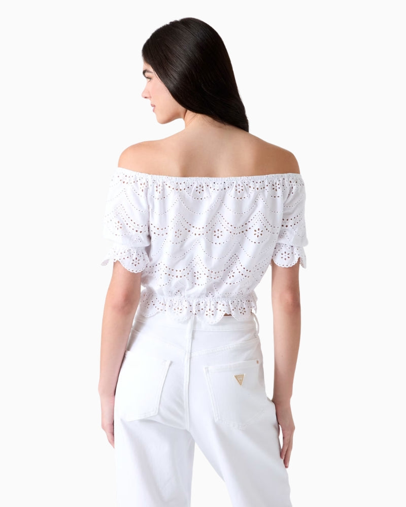 Guess Off-Shoulder Eyelets Top white back view