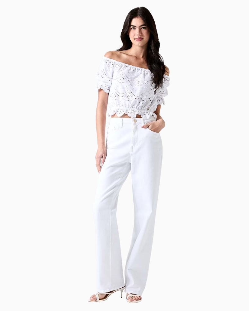 Guess Off-Shoulder Eyelets Top white eyelet detail
