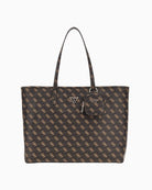 Brown logo Guess shopper bag with zip closure and dual handles
