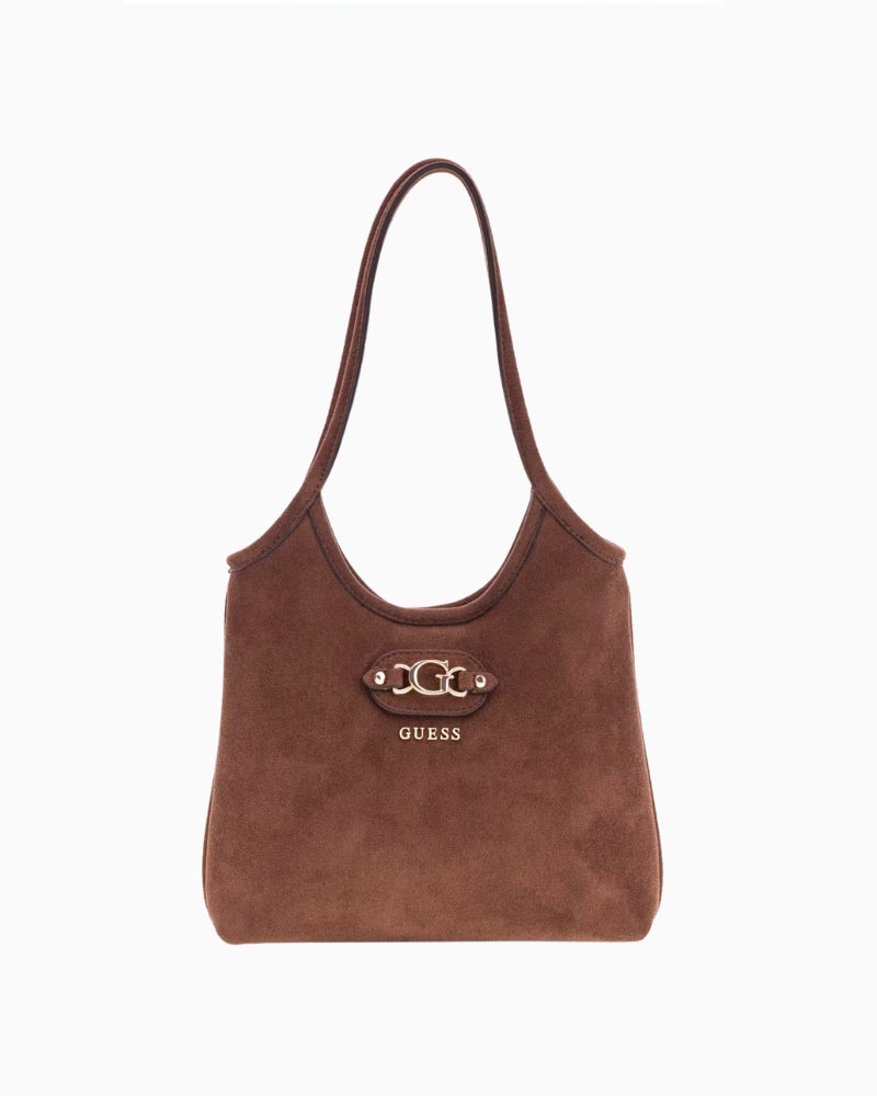 Guess Samantha Mini Tote Bag in Brown front view