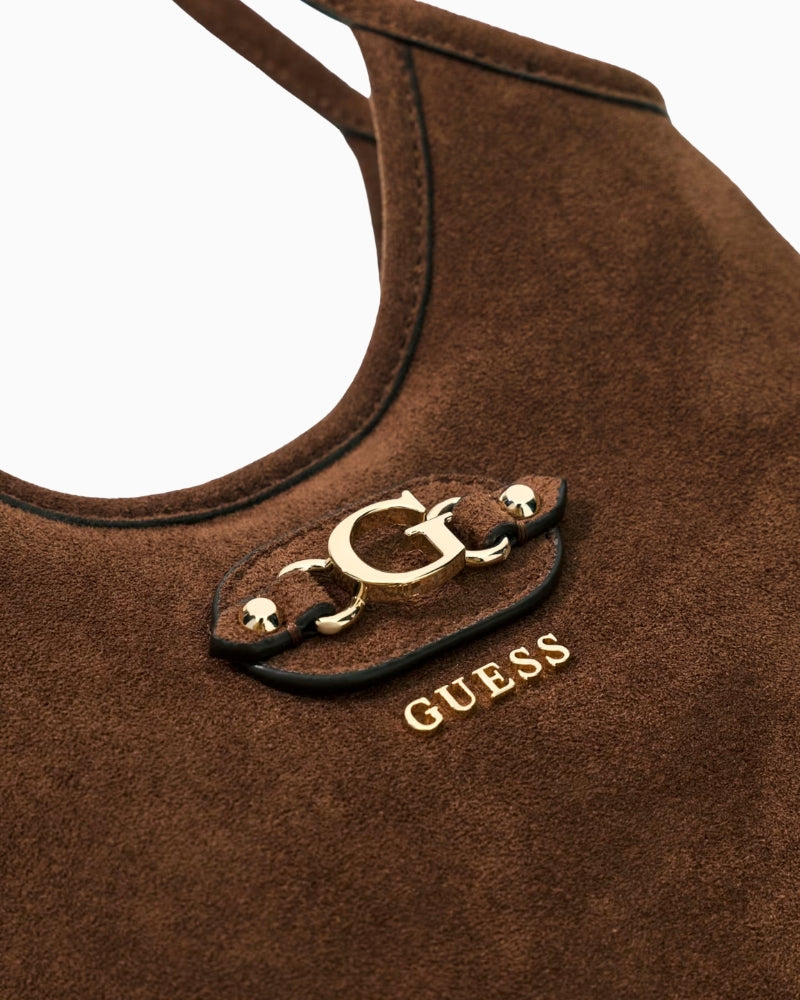 Guess Samantha Mini Tote Bag in Brown gold-tone hardware detail