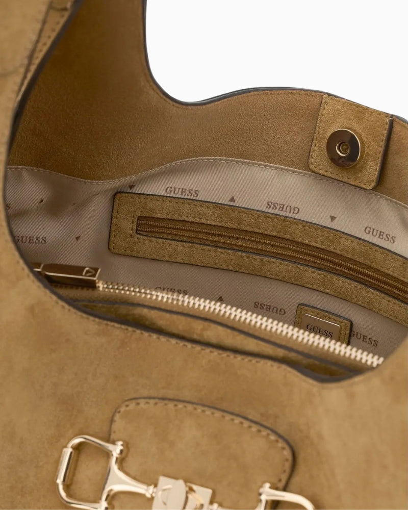 Guess Sunset Hobo Bag in Tan interior detail