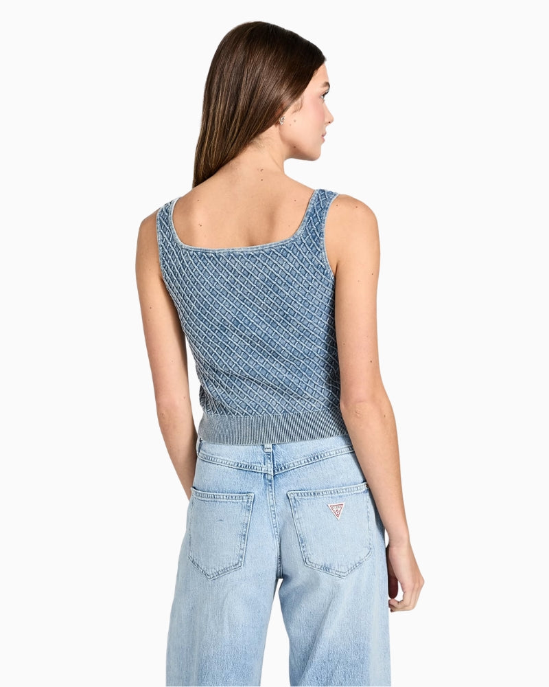 Guess textured sweater top blue back view – Áines Boutique