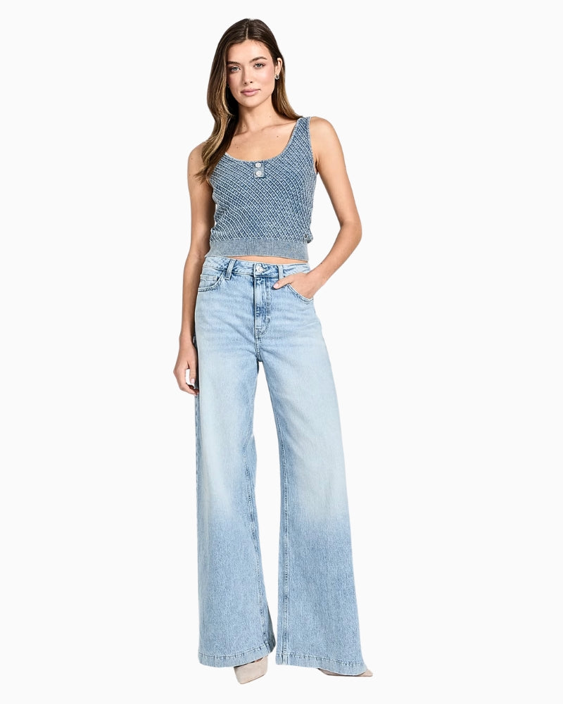 Guess textured sweater top blue paired with jeans – Áines Boutique