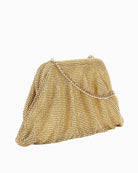 Back view of Guess evening bag showing pale gold zip and sparkly texture