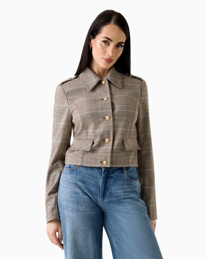 Guess checked jacket beige front view cropped fit