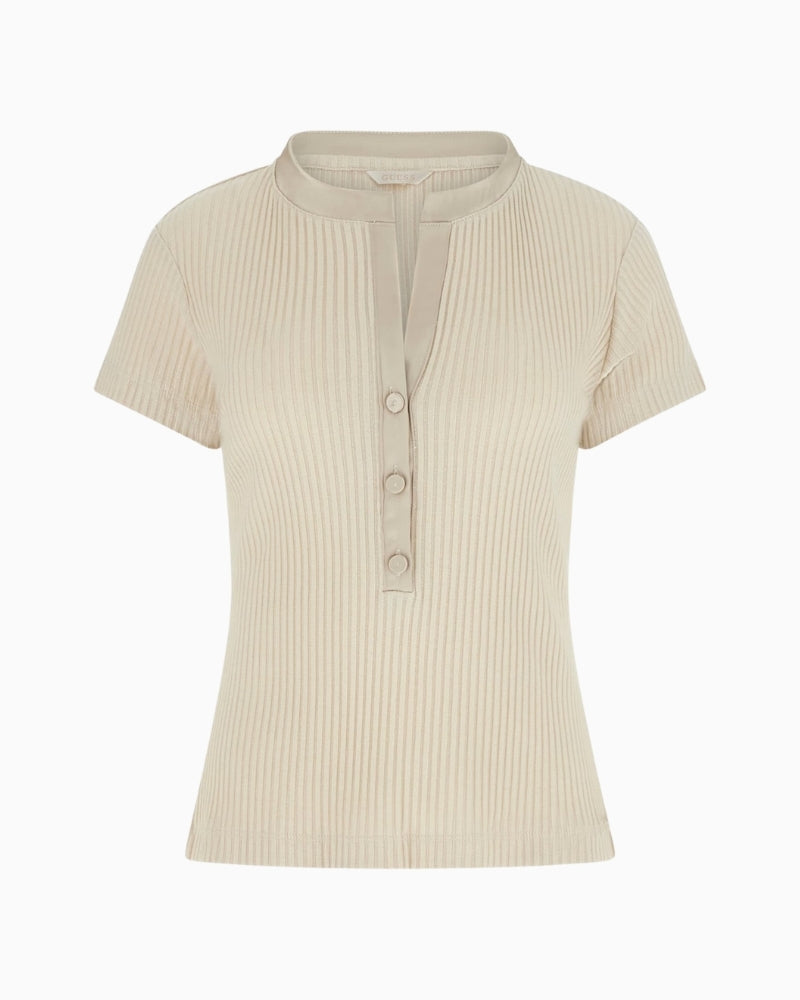 Guess slim fit knit top cream flat front view