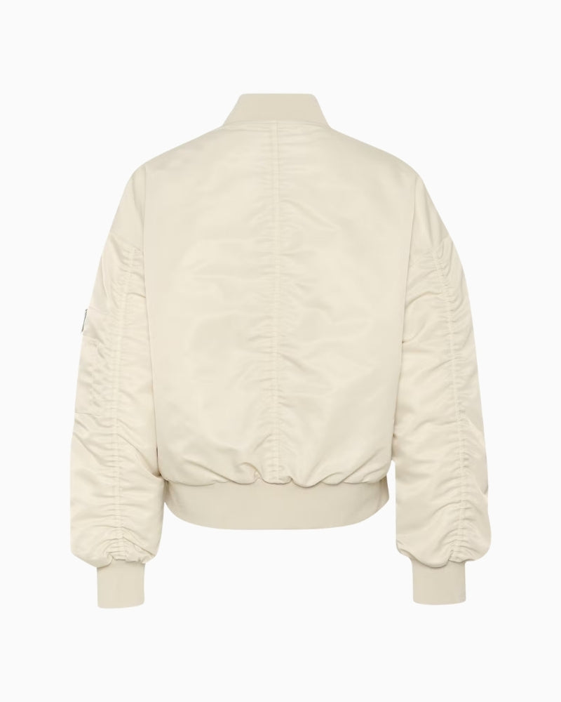 HelgaMW Short Bomber Jacket Oatmeal back view