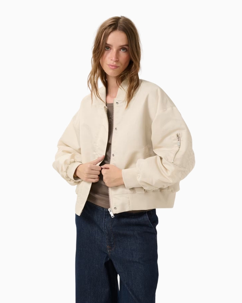 HelgaMW Short Bomber Jacket Oatmeal front view