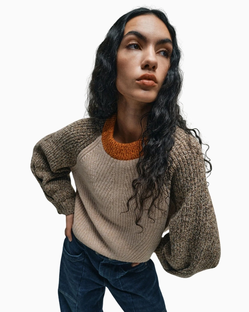 Mos Mosh Ace Block Knit in soft wool melange with relaxed fit