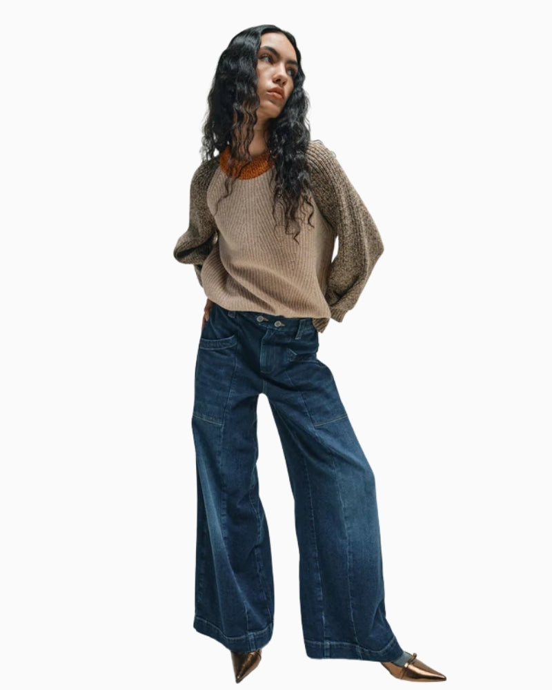 Heyanno Fair Scate wide-leg ankle jeans in blue cotton blend