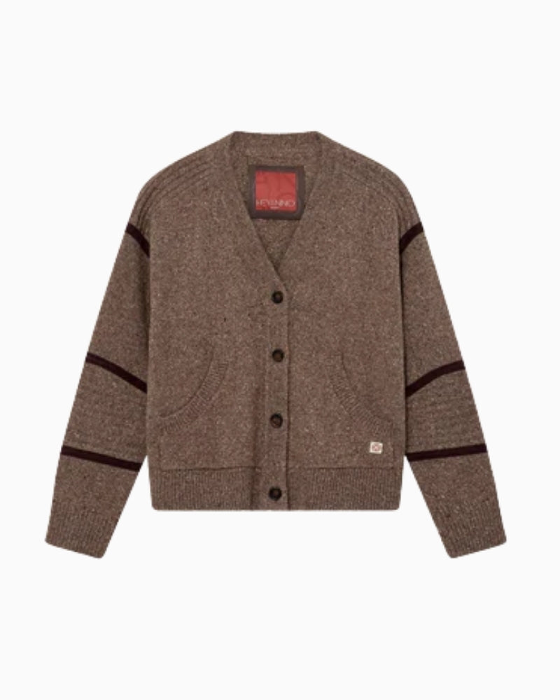 Heyanno light silk cardigan in warm brown mélange wool-silk blend