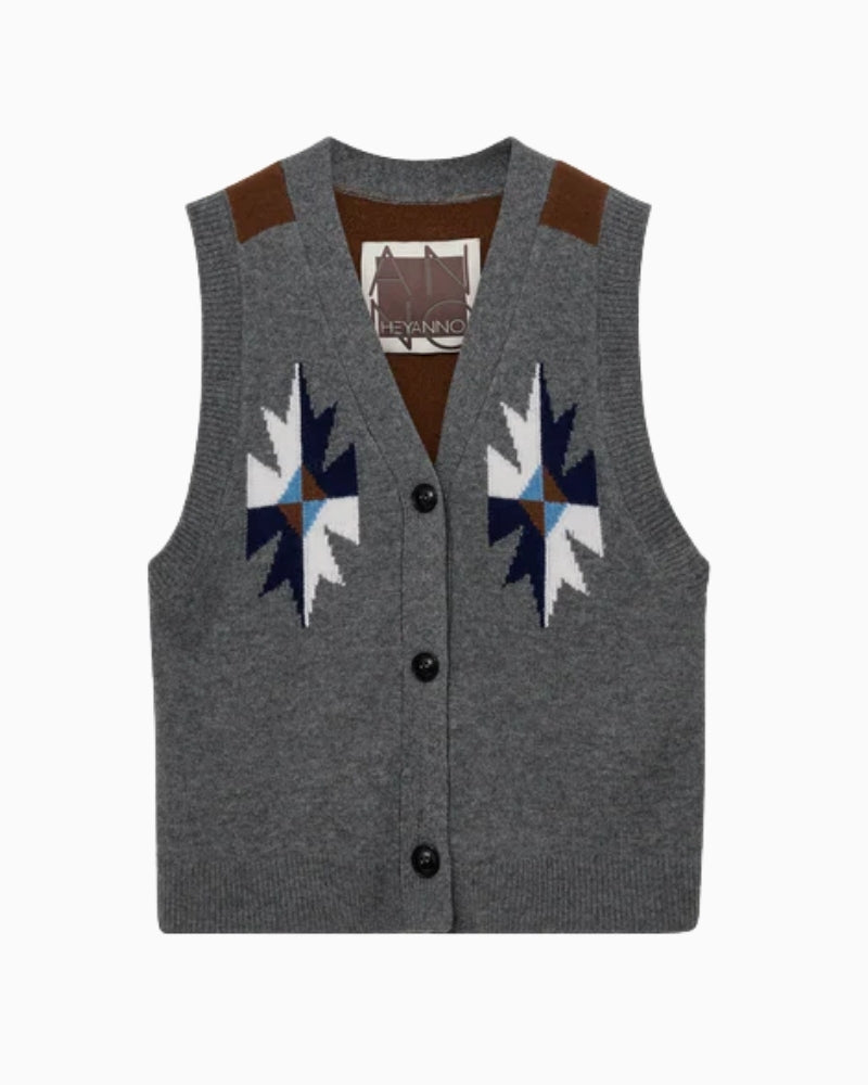 Heyanno Victory Knit Vest in wool-cashmere with button closure