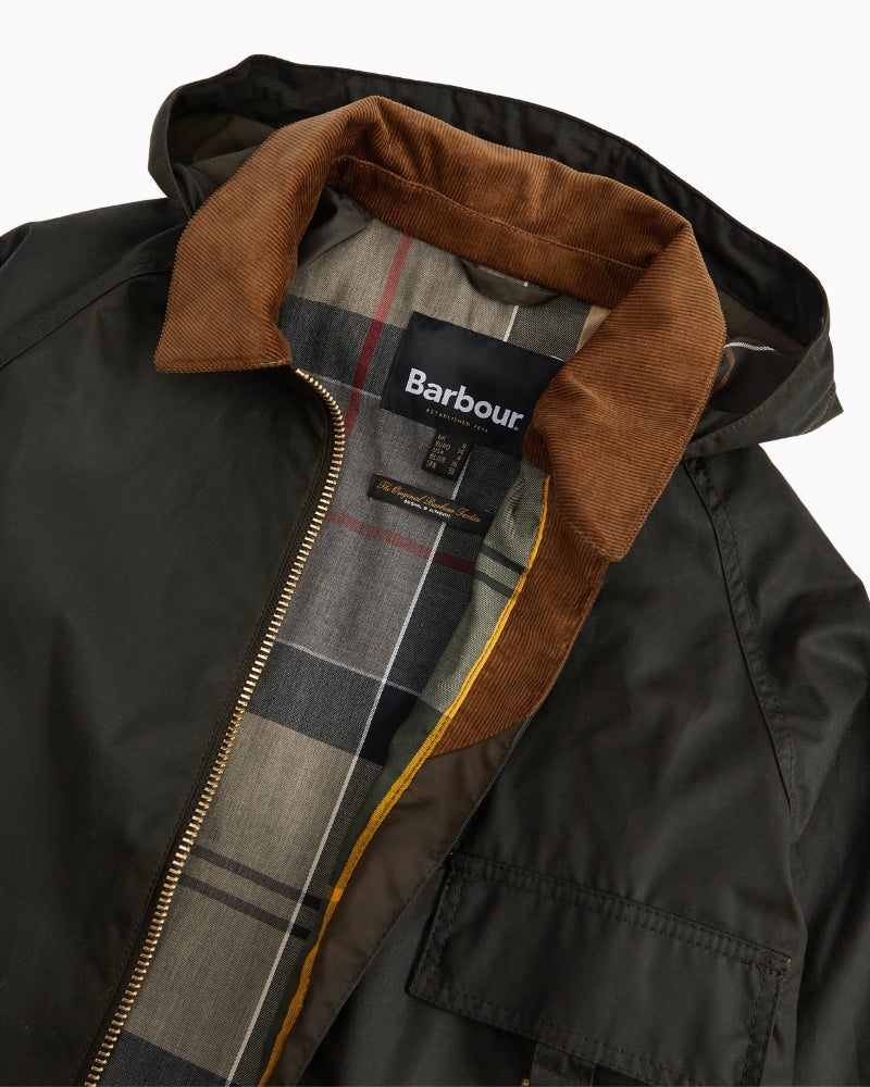 Interior tartan lining of Barbour Highclere Wax Jacket
