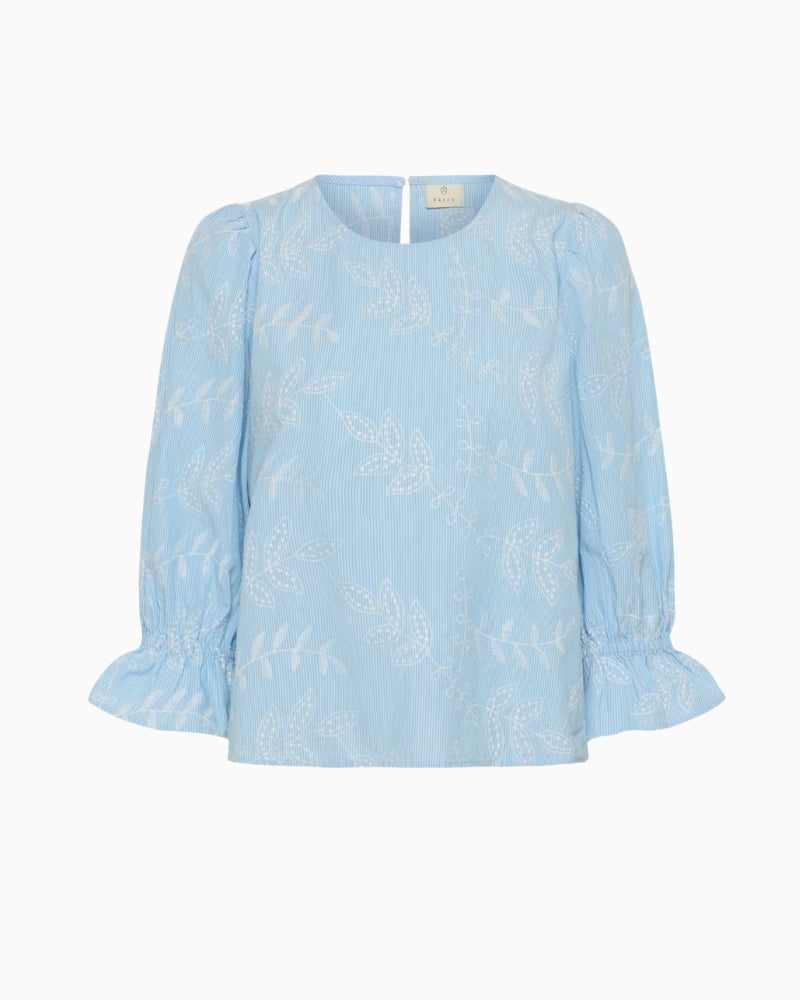 Kaffe KAmarlee Blouse in Pale Blue fabric detail