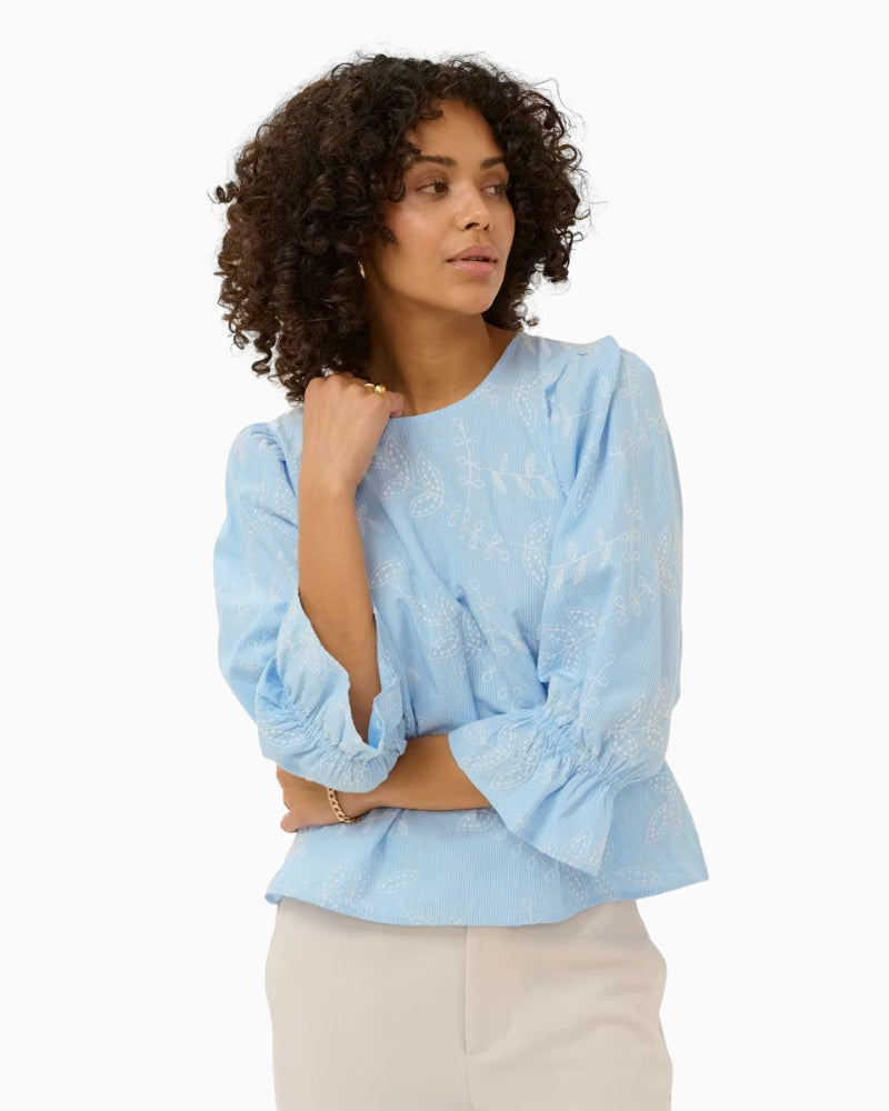 Kaffe KAmarlee Blouse in Pale Blue front view