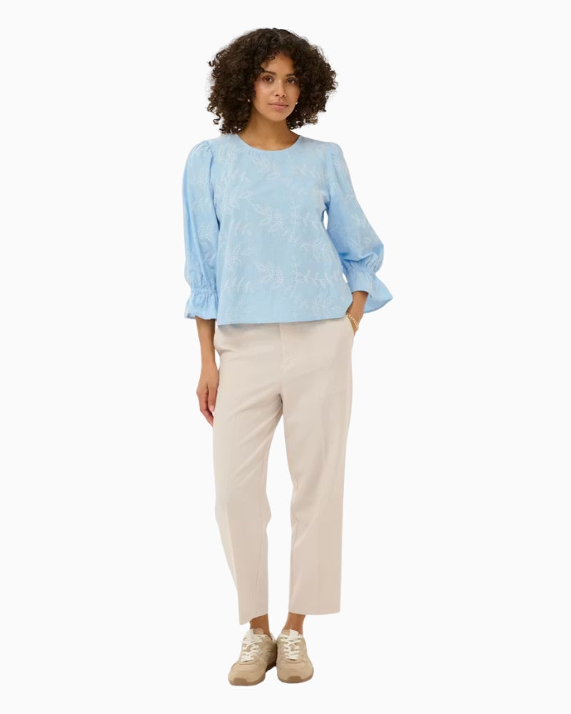 Kaffe KAmarlee Blouse in Pale Blue full outfit view