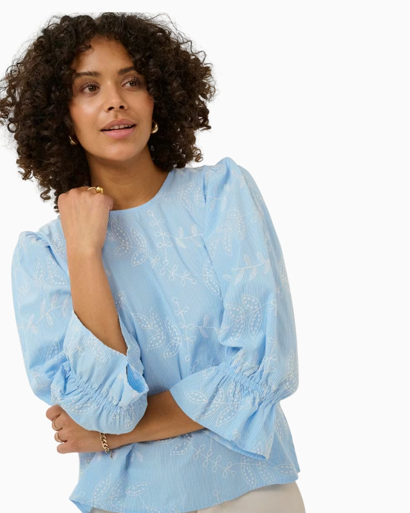Kaffe KAmarlee Blouse in Pale Blue sleeve detail