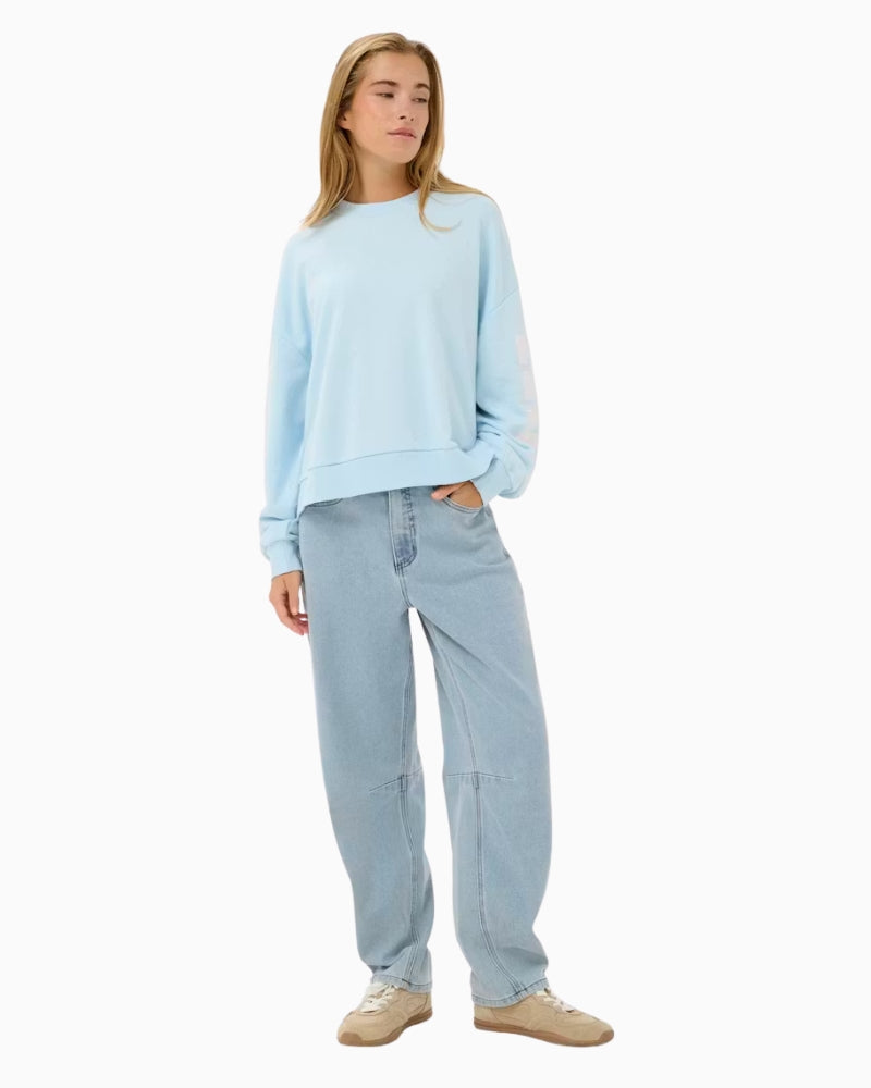 Kaffe KAminna Barrel Jeans in Light Denim full outfit view