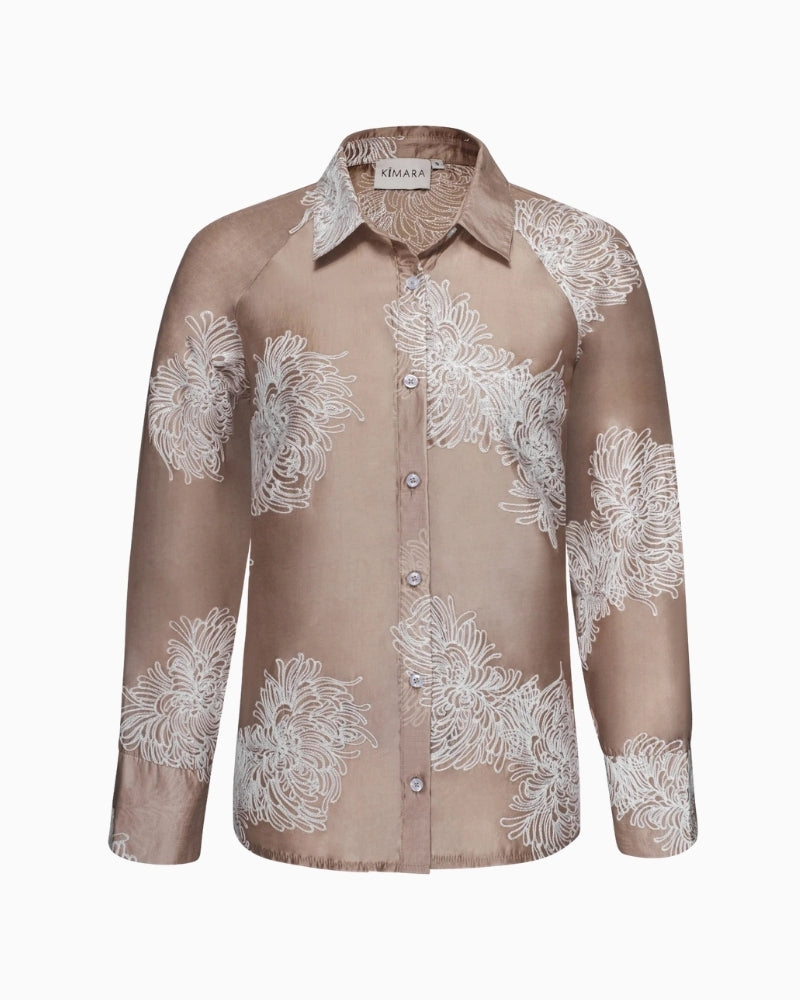 Kimara Brooks Blouse brown embroidered blouse side view