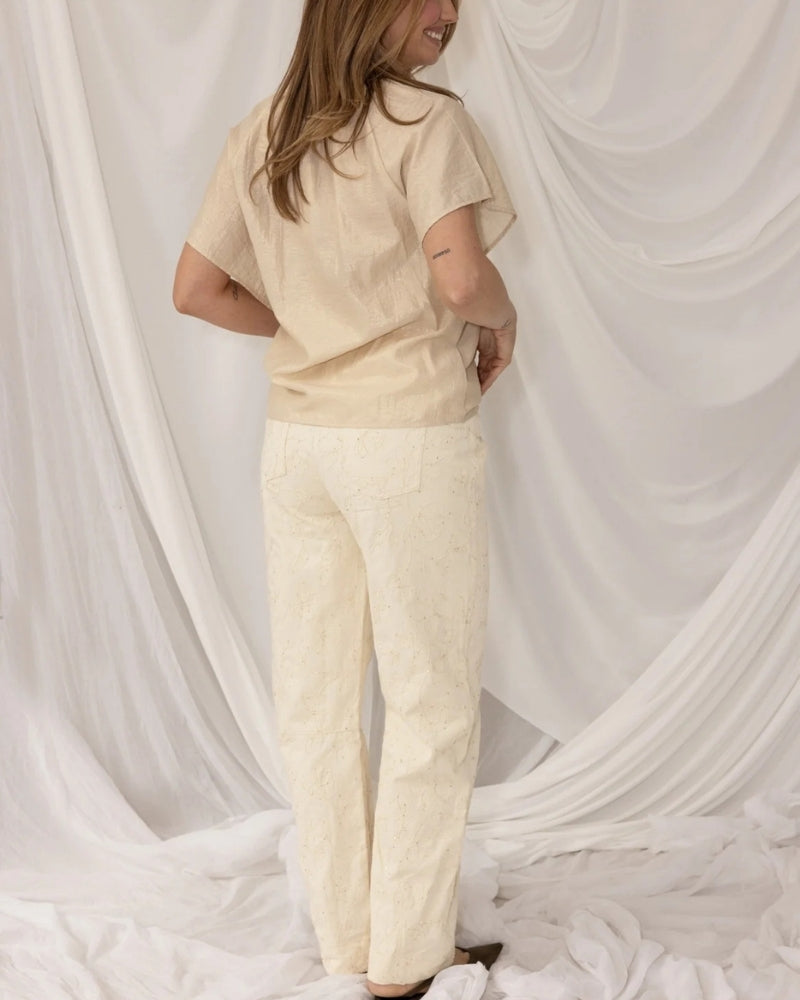 Kimara Didi Jeans beige embroidered denim back view