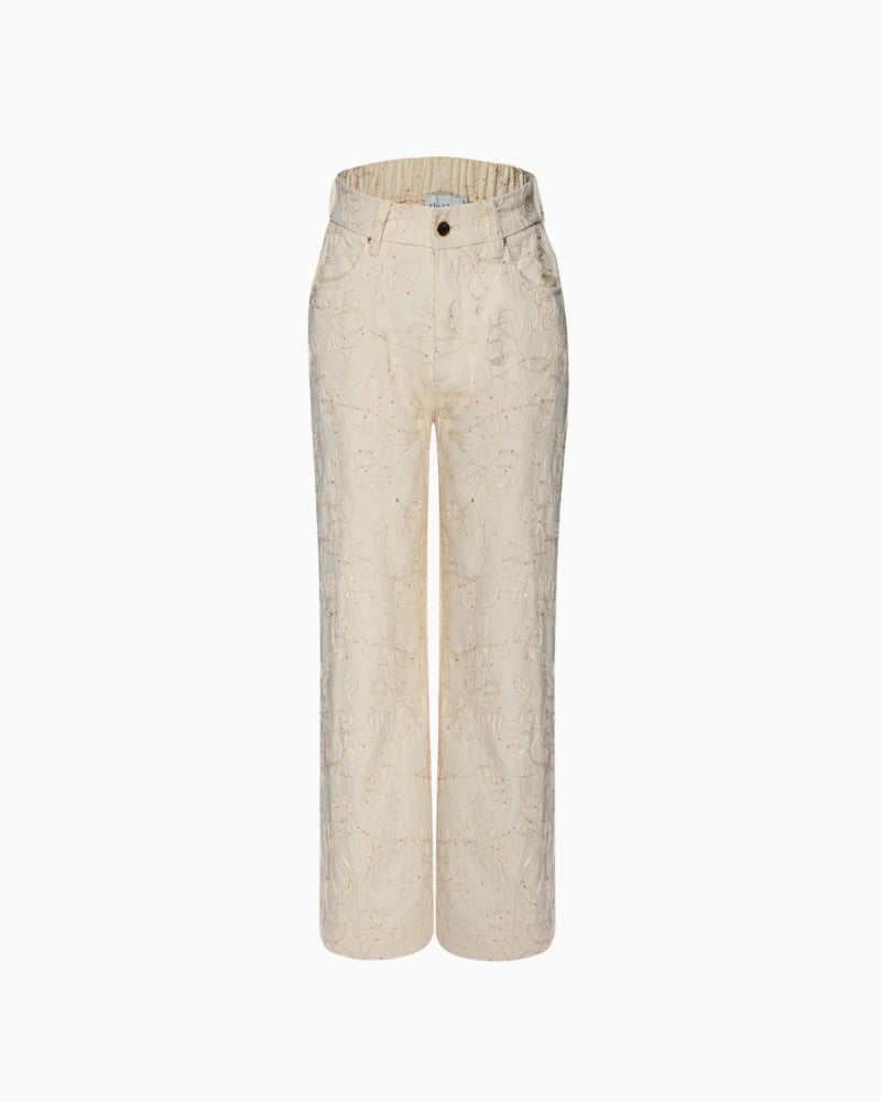 Kimara Didi Jeans beige embroidered denim front view