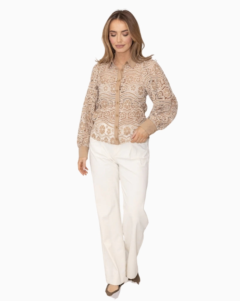 Kimara Fabienne Blouse in brown openwork floral front view