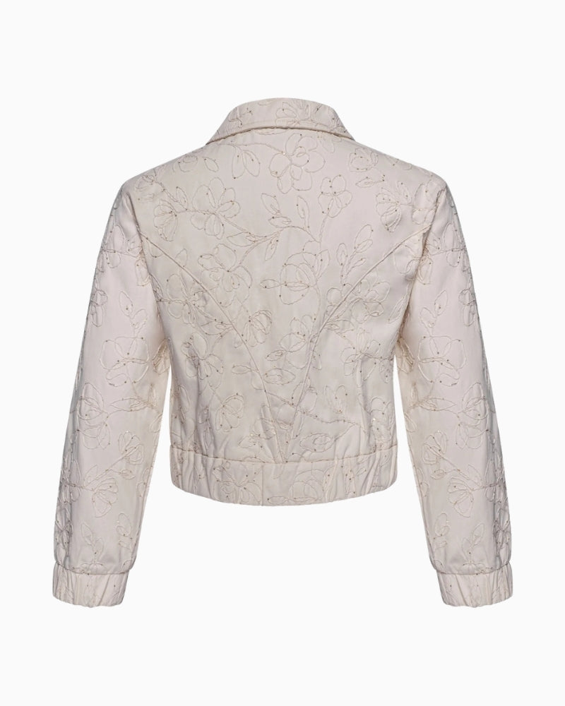 Kimara Lee Jacket beige embroidered denim jacket back view