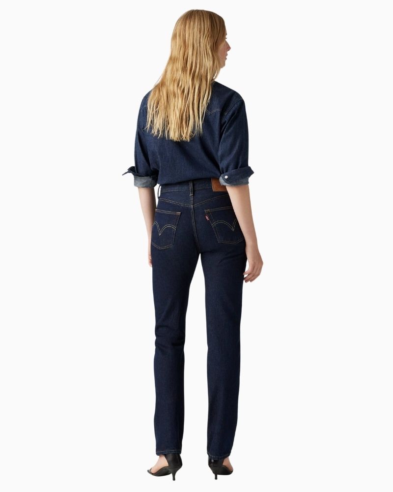 Back view of non-stretch Levi’s 501 jeans showing relaxed fit and traditional pockets