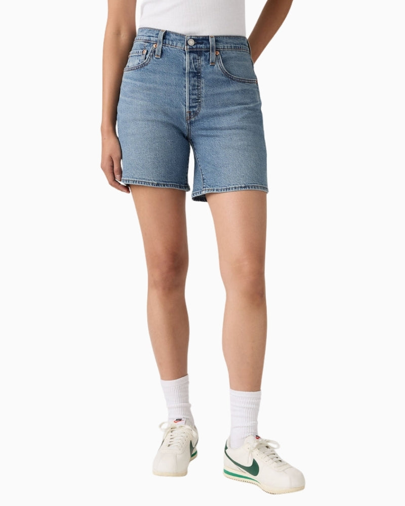 Levi’s 501 Original mid-thigh denim shorts, front view showing high rise – Áines Boutique