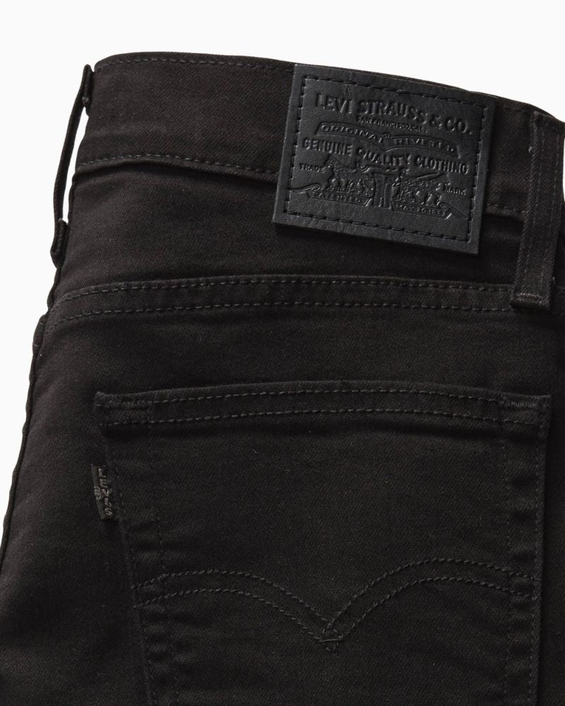 Close up view of Levi’s 724 jeans showing slim fit through thigh and straight leg silhouette
