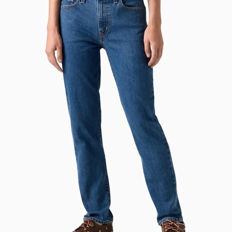 Levi’s 724 jeans in classic blue vintage stretch denim with high rise and straight leg