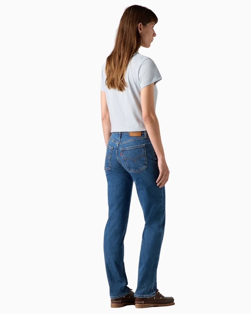Back view of Levi’s straight-leg jeans showing slim fit and traditional 5-pocket style