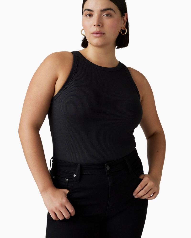 Front close up view of Levi’s 724 jeans showing slim fit through thigh and straight leg silhouette