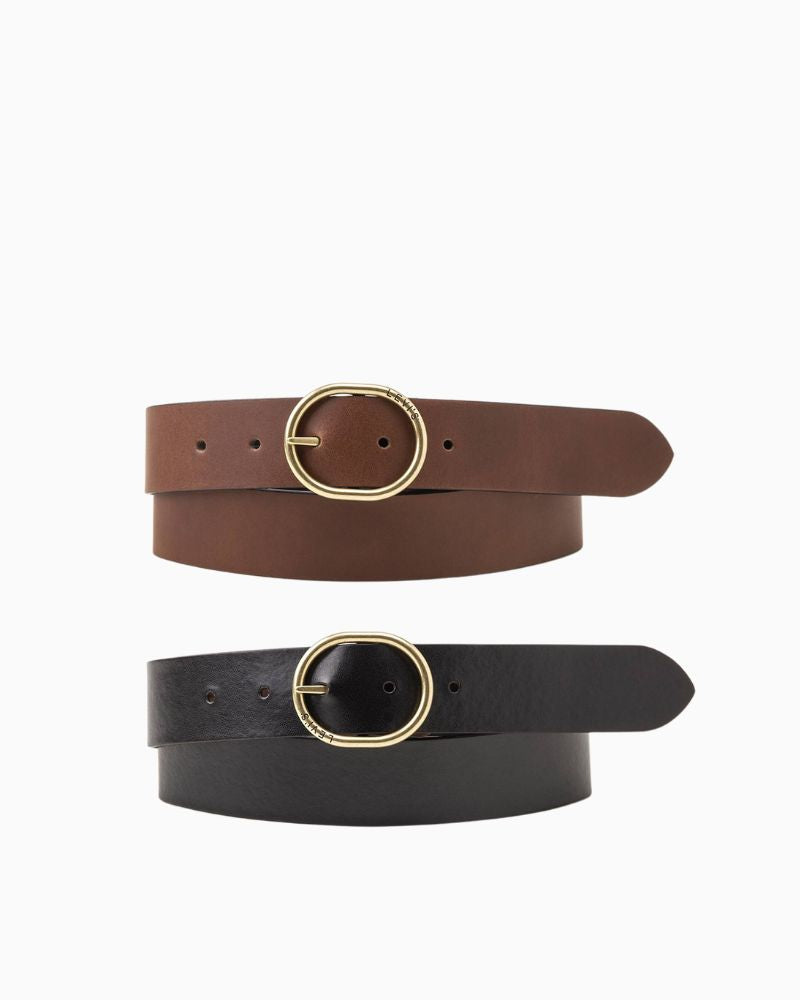 Levi’s Arlethe Belt in black leather blend with silver buckle and classic design